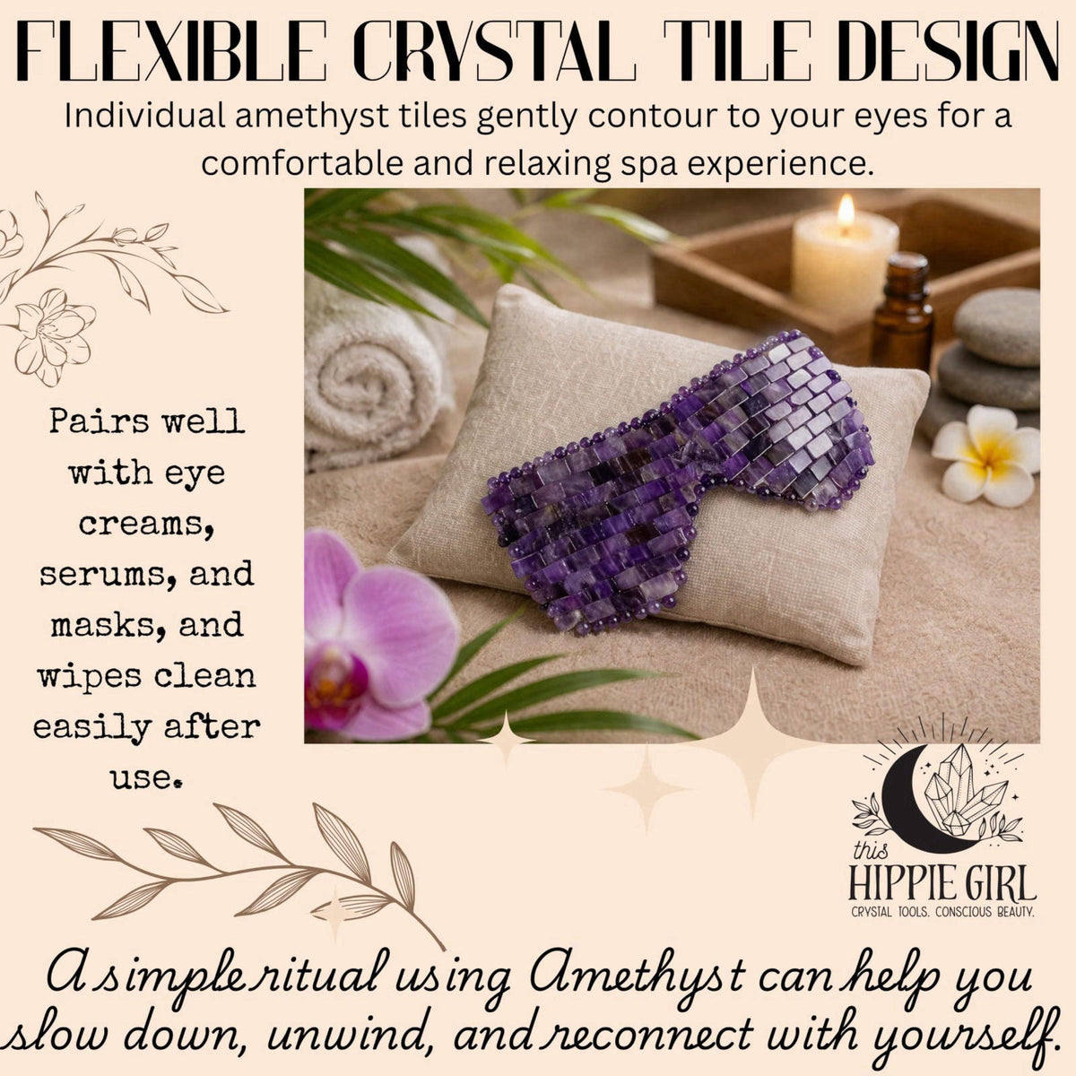 Boho Aromatic This Hippie Girl Amethyst Eye Mask – Natural Crystal Facial Mask for Puffiness, Dark Circles & Tension Rel