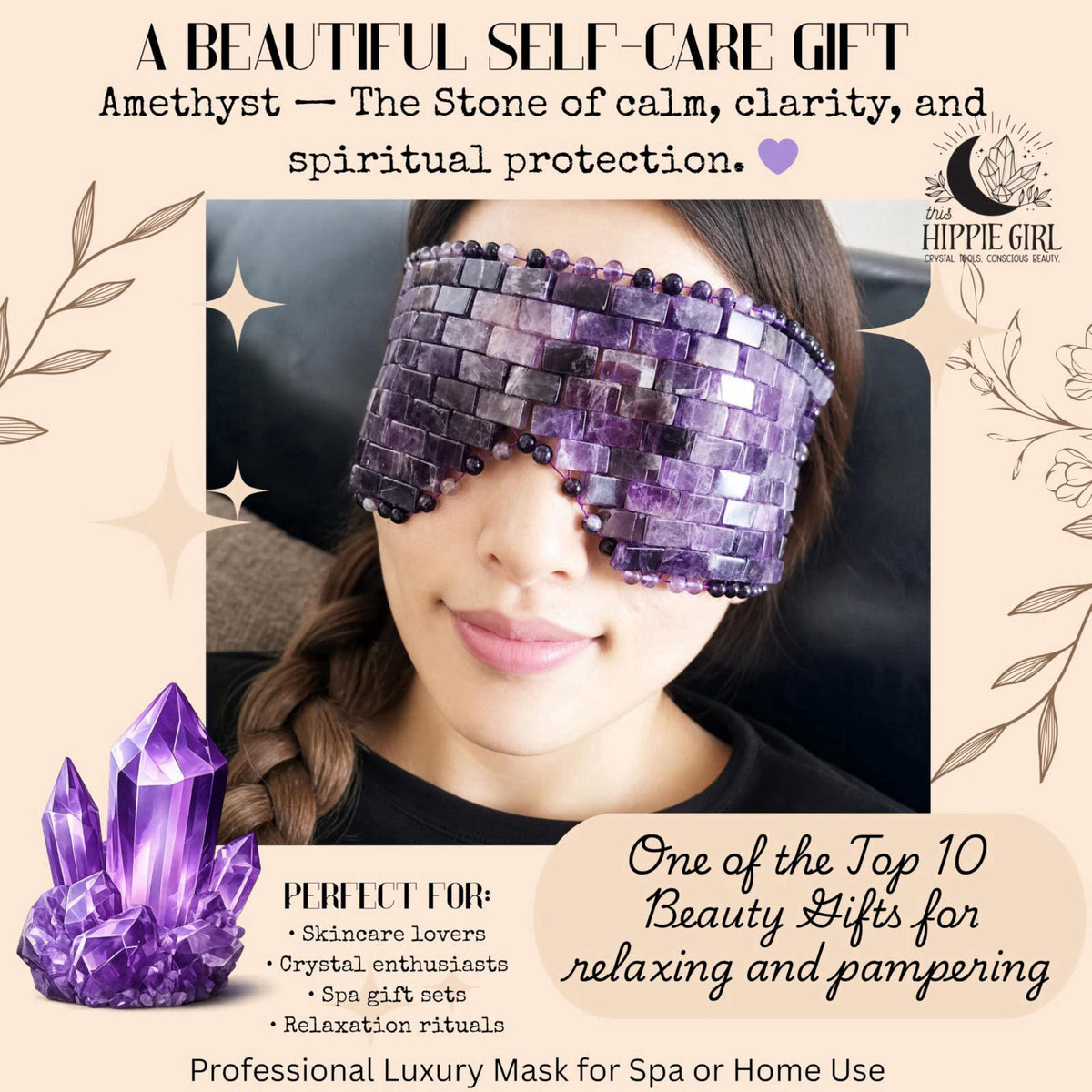 Boho Aromatic This Hippie Girl Amethyst Eye Mask – Natural Crystal Facial Mask for Puffiness, Dark Circles & Tension Rel