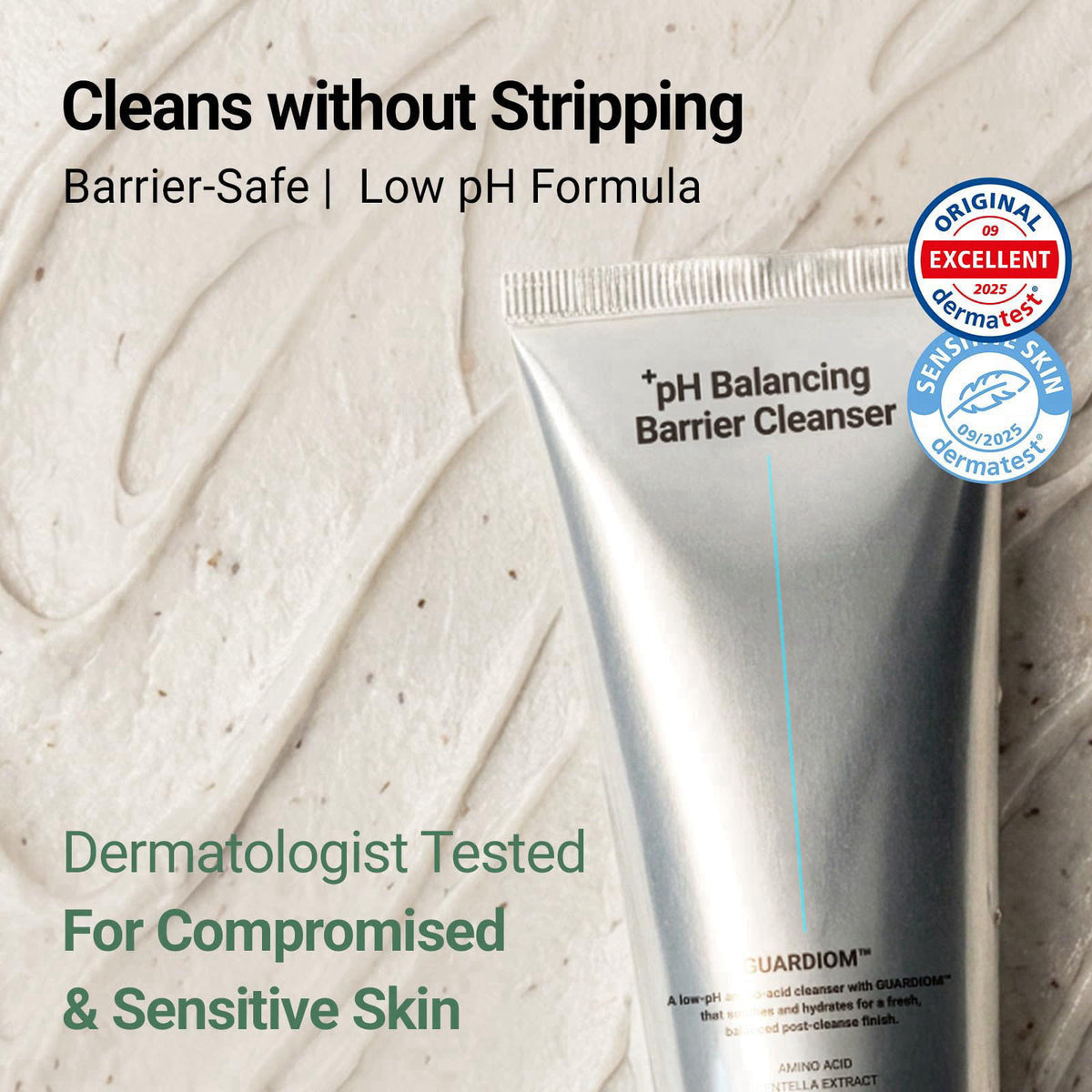 DA EFFECT pH Balancing Barrier Cleanser, Gentle Amino Acid Wash, 90ml – close-up detail in Silver