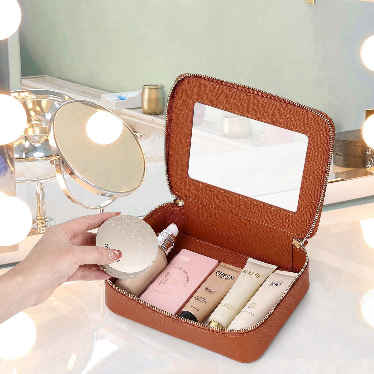 LOFOWN Clear Makeup Bag Set (Brown, L+M+MINI) – packaging and label