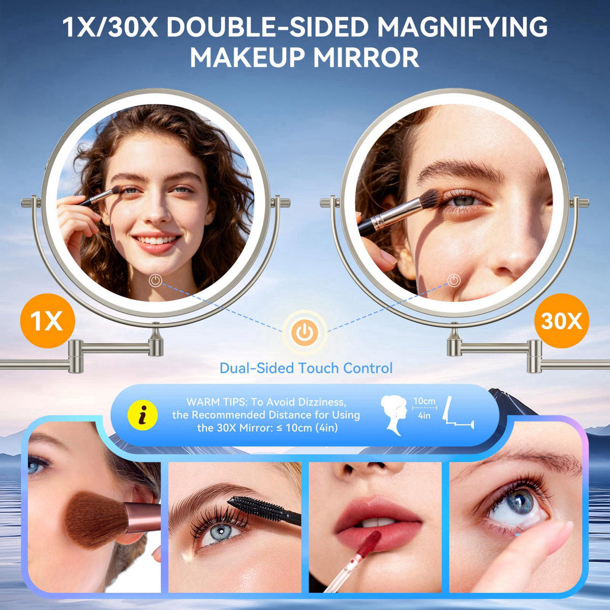 Auxmir 9″ 5000mAh 1X/30X Wall Mounted Lighted Magnifying Makeup Mirror – packaging and label