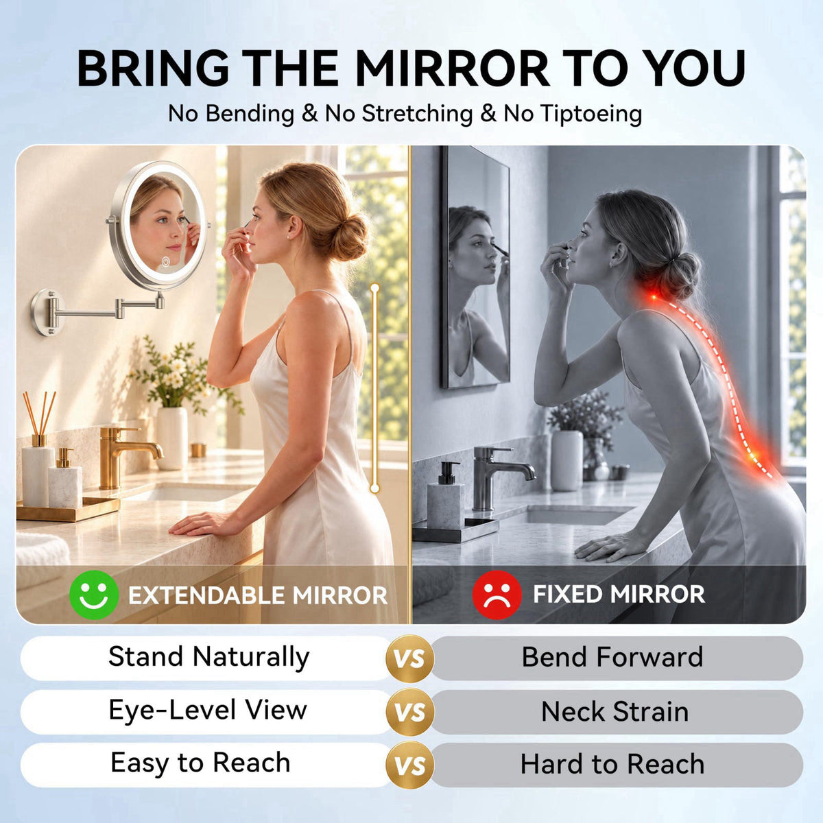 Auxmir 9″ 5000mAh 1X/30X Wall Mounted Lighted Magnifying Makeup Mirror – alternate angle