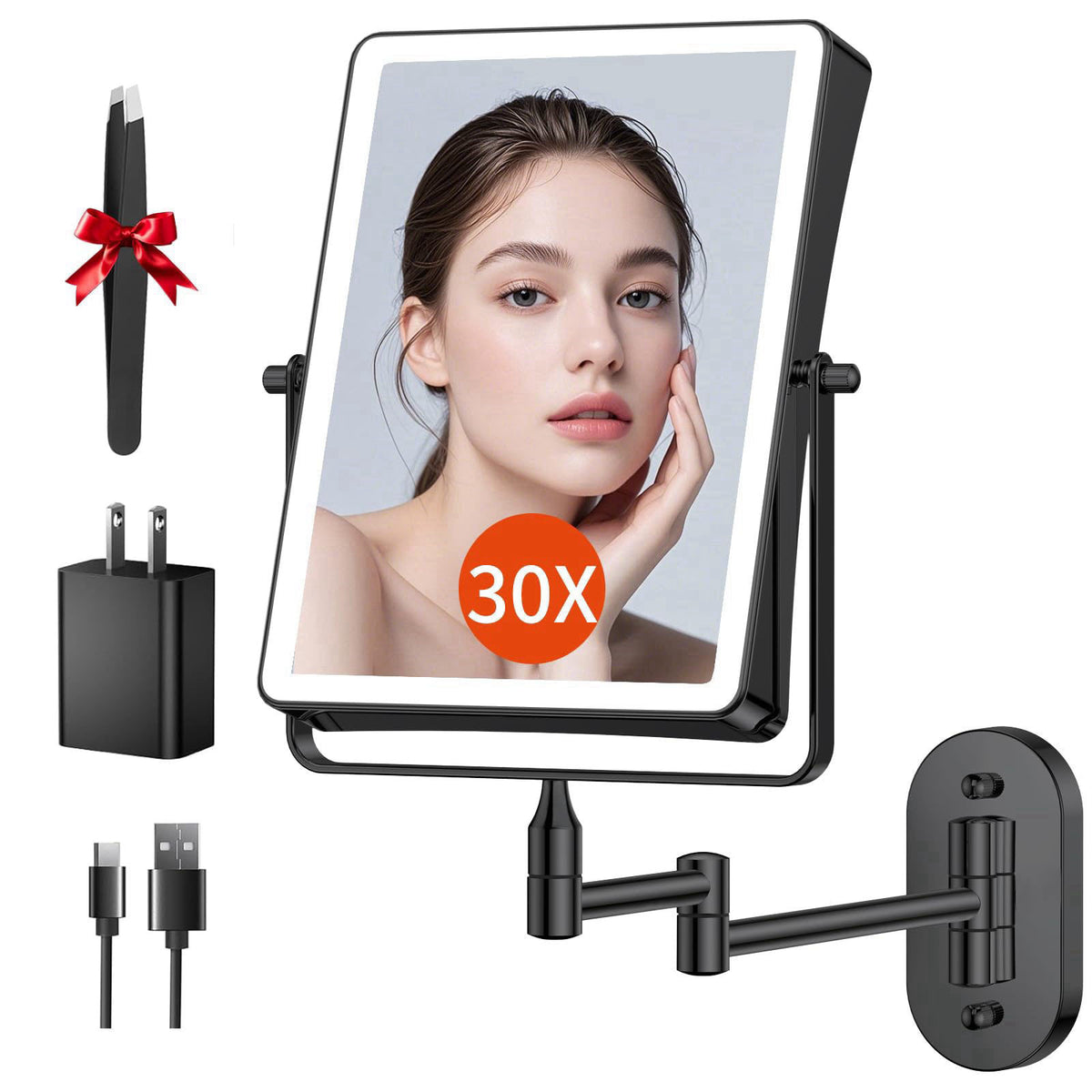 FUNTOUCH 5000mAh Rechargeable Wall Mounted Makeup Mirror with Lights – product photo (Makeup Mirrors)