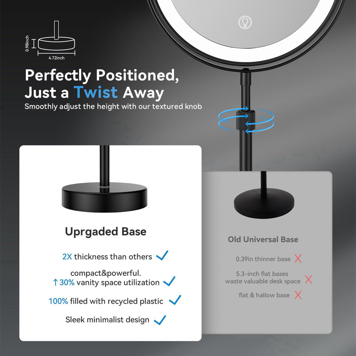 Nicesail Magnifying Lighted Makeup Mirror Height Adjustable – full view