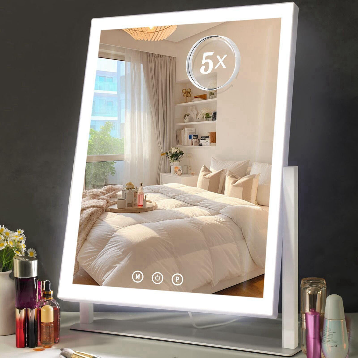ViKert Vanity Mirror with Lights,Makeup Mirror with 5X Magnification Mirror, Light up Desk Mirror, Led Mirror for Desks,