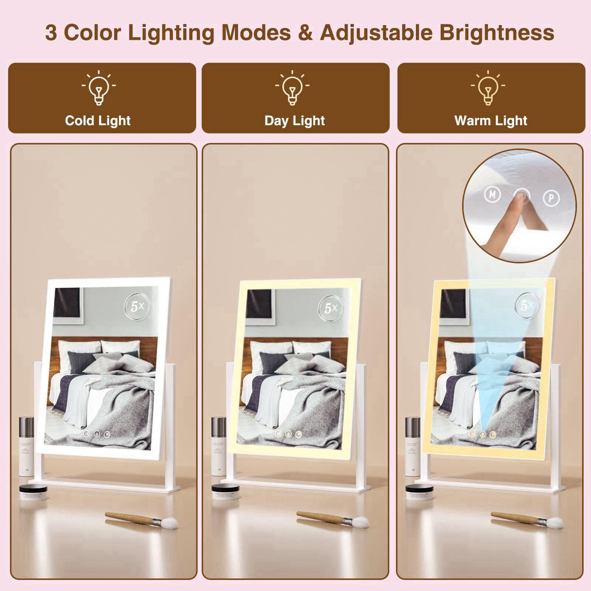 ViKert Vanity Mirror with Lights,Makeup Mirror with 5X Magnification Mirror, Light up Desk Mirror, Led Mirror for Desks,