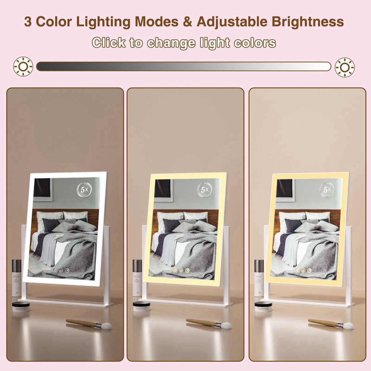 ViKert Vanity Mirror with Lights,Makeup Mirror with 5X Magnification Mirror, Light up Desk Mirror, Led Mirror for Desks,