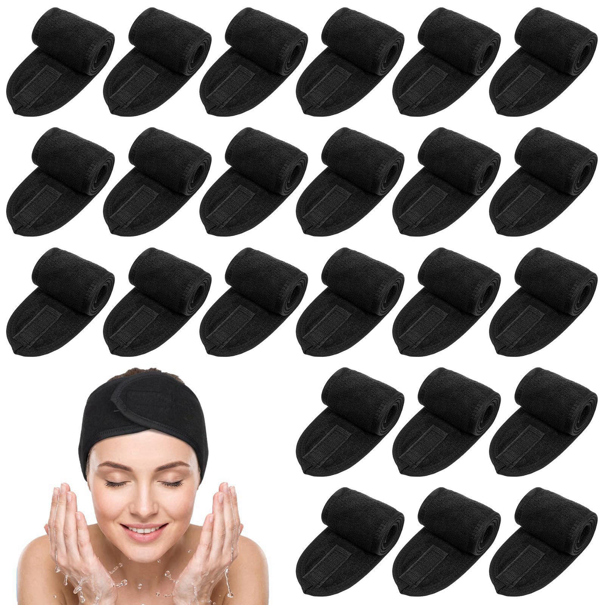 AojSup 24 Pcs Spa Facial Headband Set, Premium Cotton Esthetician Headbands(Black) – product photo (Headbands)
