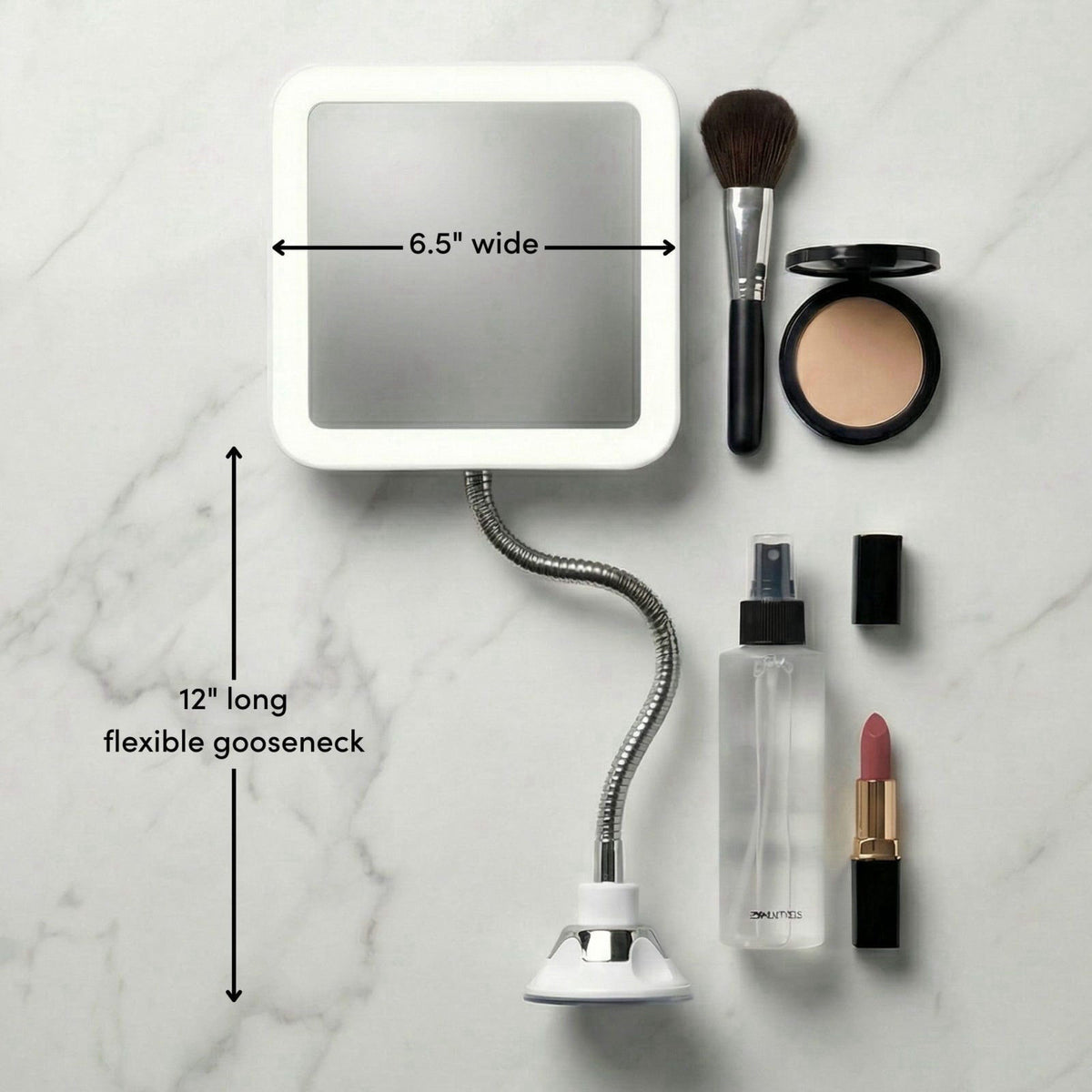 Fancii Flexible Magnifying Mirror 10X with LED Light and Gooseneck, Lighted Travel Makeup Mirror, Lock Suction, Natural 