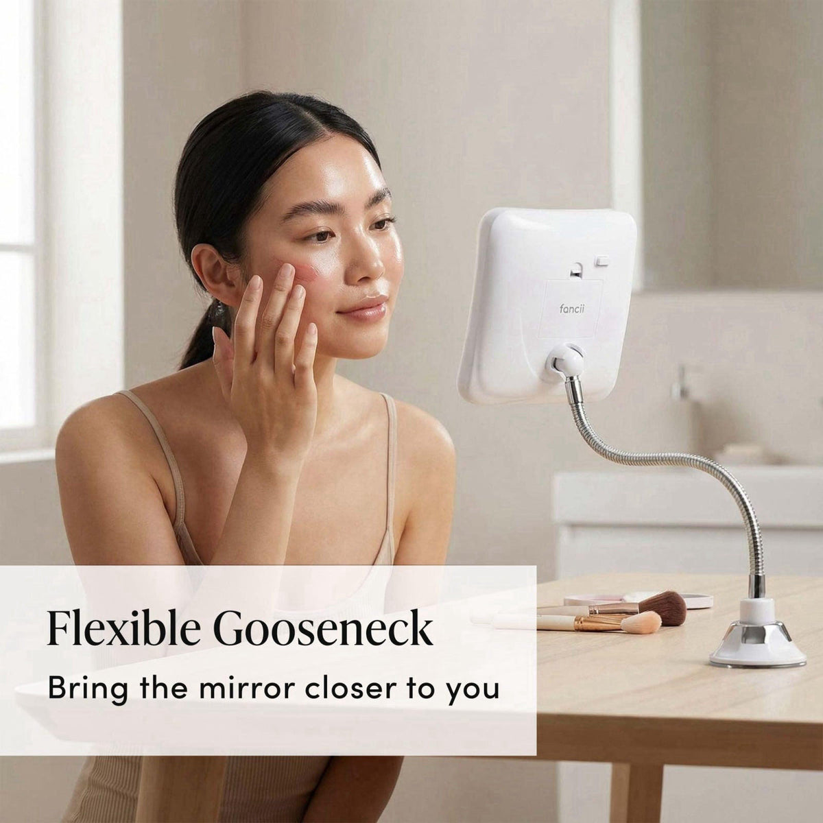 Fancii Flexible Magnifying Mirror 10X with LED Light and Gooseneck, Lighted Travel Makeup Mirror, Lock Suction, Natural 