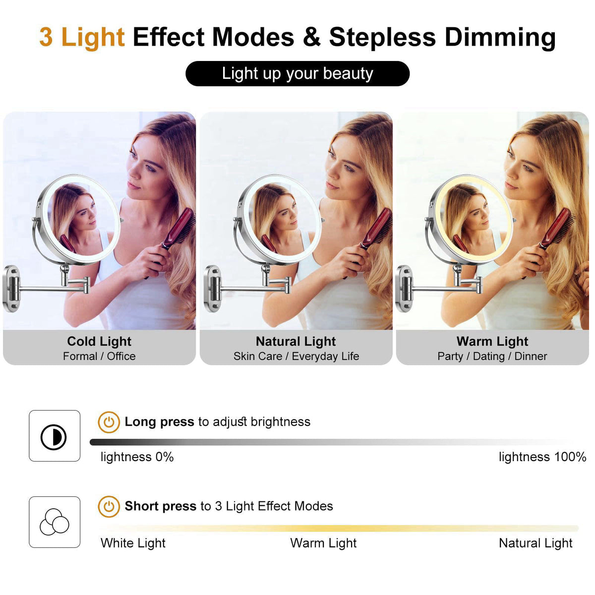 IMIKONA 9" Wall Mounted Lighted Makeup Mirror,4000mAh Rechargeable Double Sided 1X/10X Magnifying Mirror with Light,