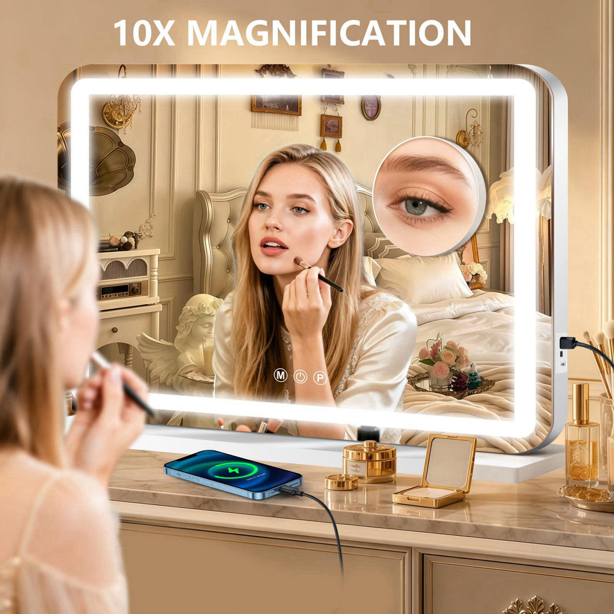 Ratsamee 23" x 18" Vanity Mirror with Lights, Led Lighted Makeup Mirror with 3 Color Dimmable Lights, Touch Cont