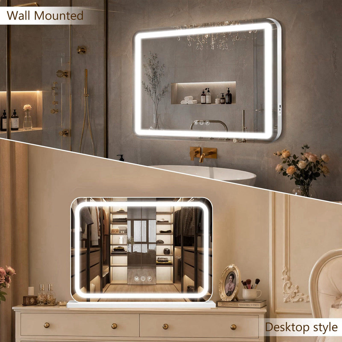 Ratsamee 23" x 18" Vanity Mirror with Lights, Led Lighted Makeup Mirror with 3 Color Dimmable Lights, Touch Cont