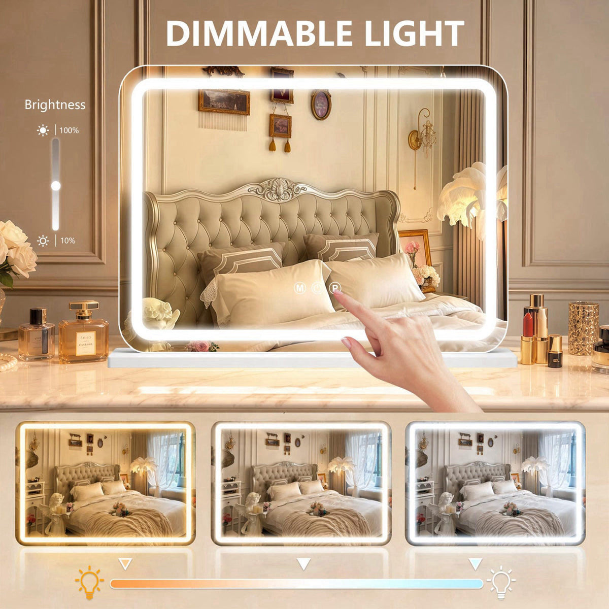 Ratsamee 23" x 18" Vanity Mirror with Lights, Led Lighted Makeup Mirror with 3 Color Dimmable Lights, Touch Cont