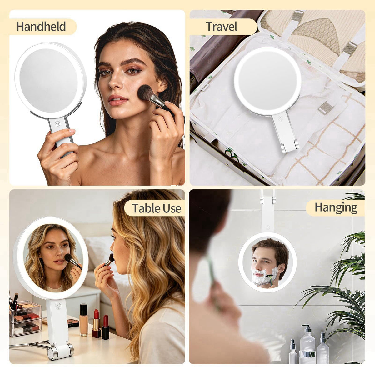 SANYCASA Travel Makeup Mirror with Lights, Rechargeable 30X/1X Double-Sided Magnifying Mirror, 64 LED 3 Color Dimmable, 