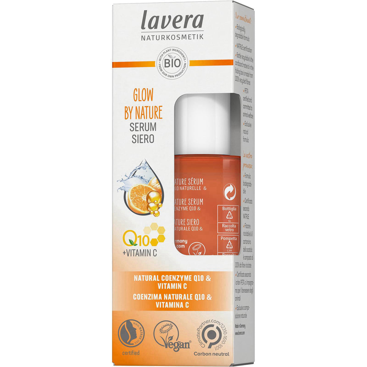 lavera Glow by Nature Serum - Face Serum with Q10 & Vitamin C for a Radiant Complexion - Moisturizing Facial Serum - Ant