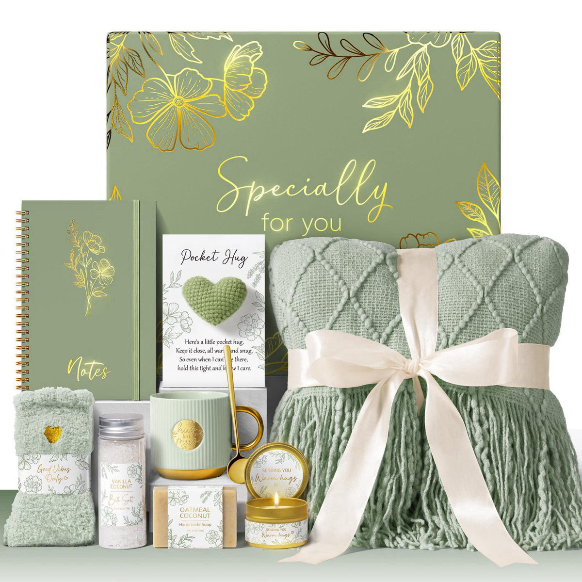 MAYICIVO Christmas Birthday Gifts Self Care Package for Women Get Well Soon Spa Gift – Sage Green, Polyester