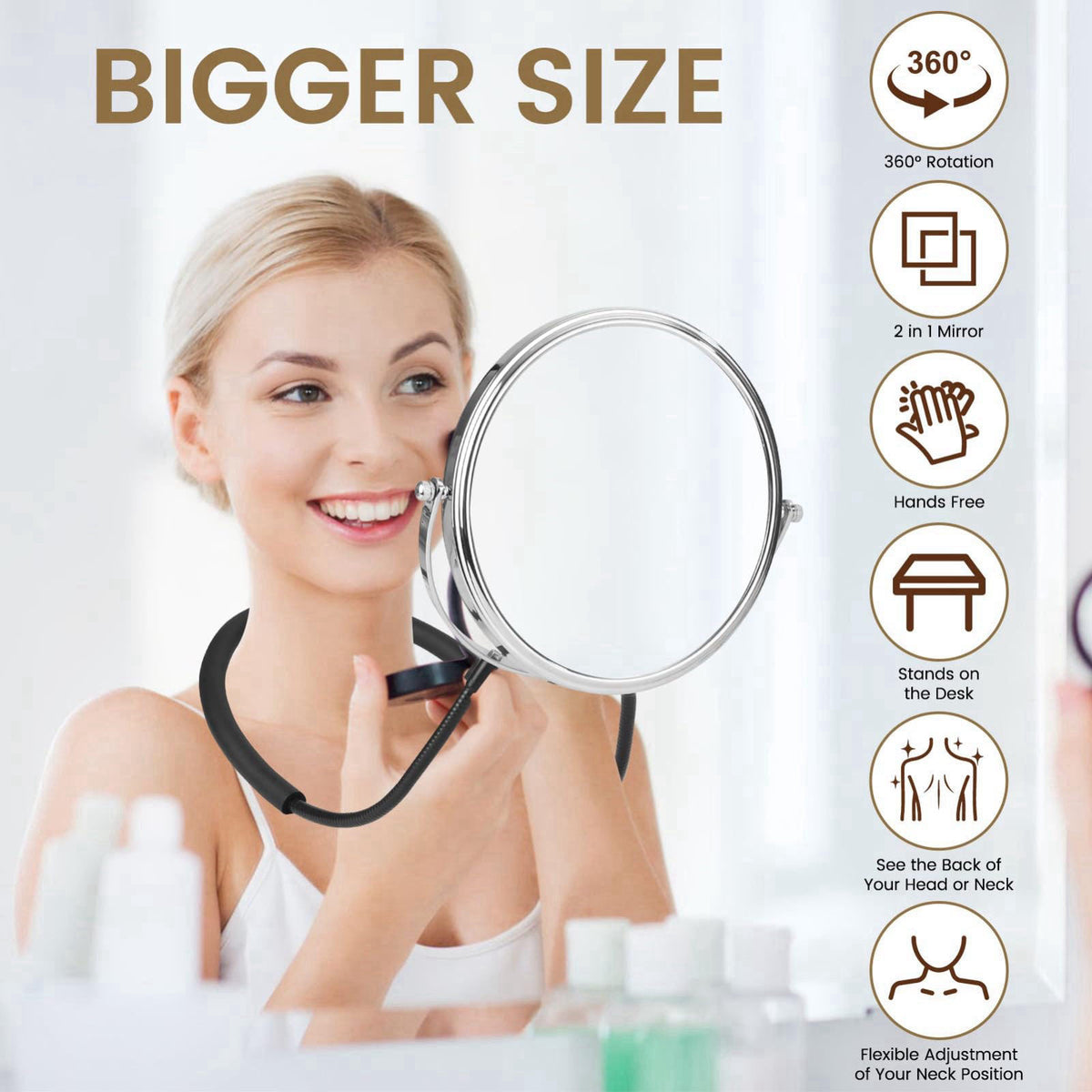 Deikoliuna Big Size Double-Sided Mirror to See Back of Head, Hands Free Adjustable Mirror Hung Around The Neck, Two Way 