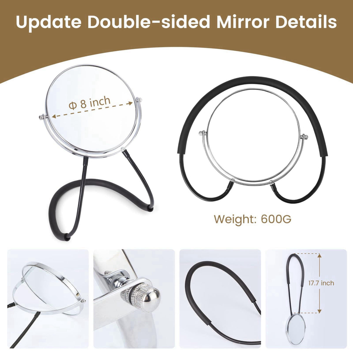 Deikoliuna Big Size Double-Sided Mirror to See Back of Head, Hands Free Adjustable Mirror Hung Around The Neck, Two Way 