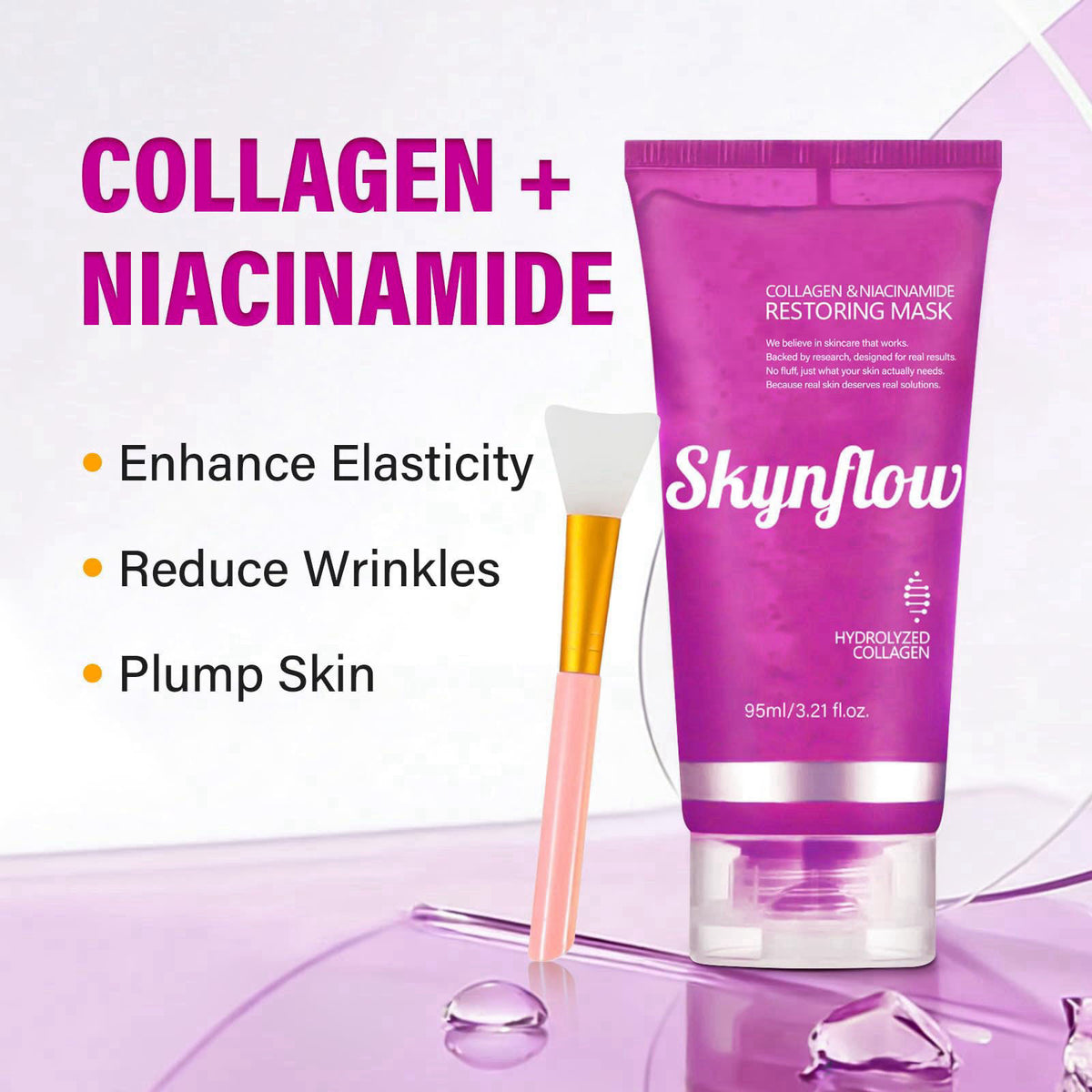 SKYNFLOW SKINCARE Skynflow Overnight Hydrating Sleep Mask 95ml with Silicone Brush - 3-in-1 Wash Off Gel Mask with Hyalu