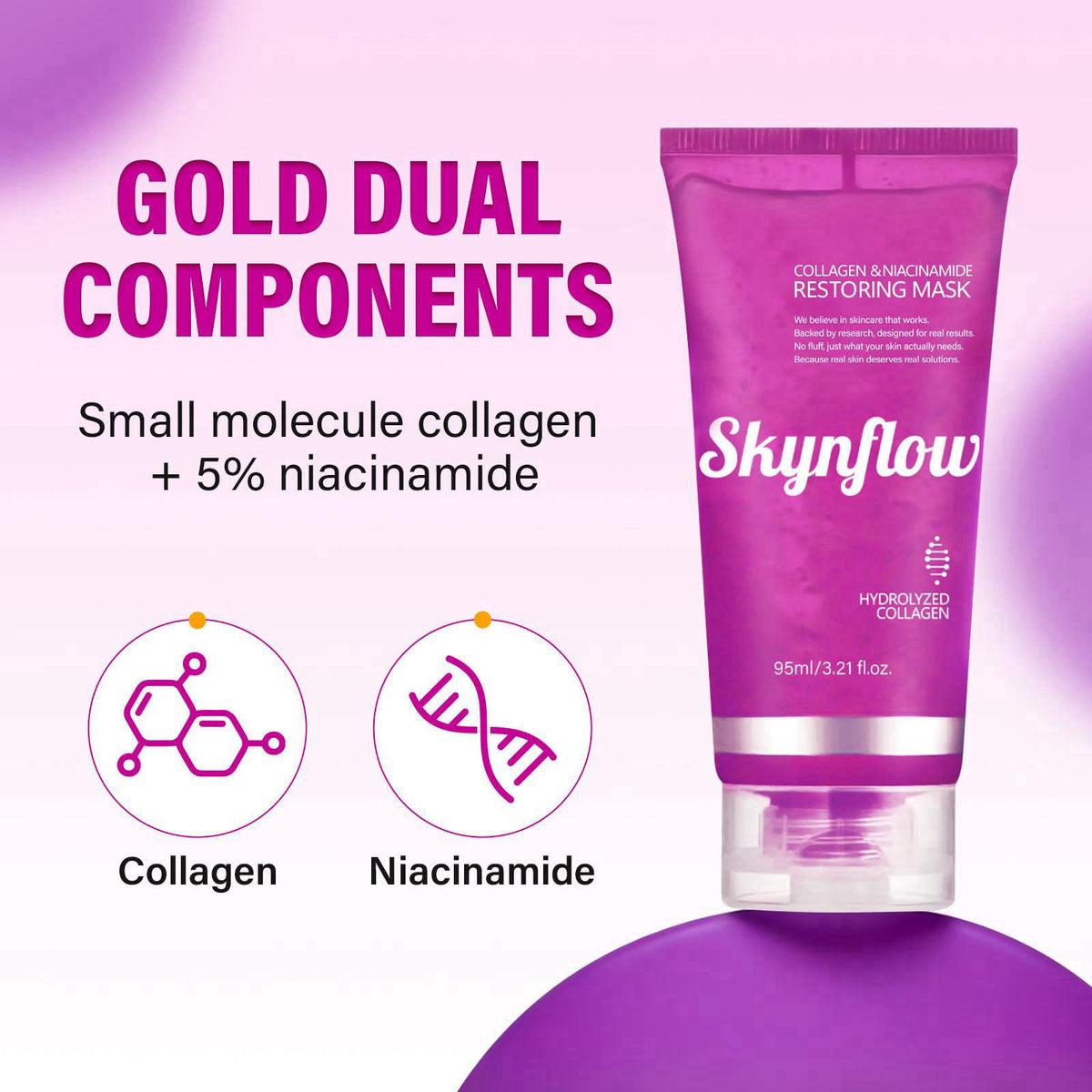 SKYNFLOW SKINCARE Skynflow Overnight Hydrating Sleep Mask 95ml with Silicone Brush - 3-in-1 Wash Off Gel Mask with Hyalu