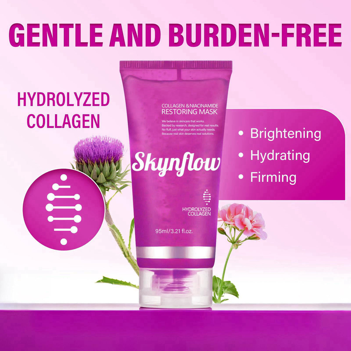 SKYNFLOW SKINCARE Skynflow Overnight Hydrating Sleep Mask 95ml with Silicone Brush - 3-in-1 Wash Off Gel Mask with Hyalu