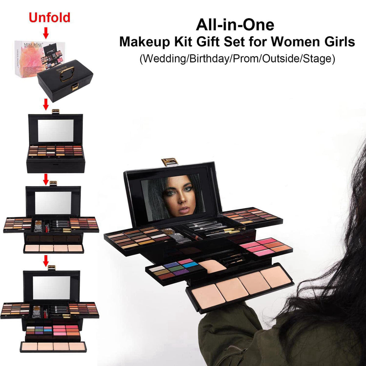 MISS ROSE M 58 Color Professional Makeup pallet, Makeup Kit for Women Full Kit, All In One Make up Kit Set, Makeup Gift 