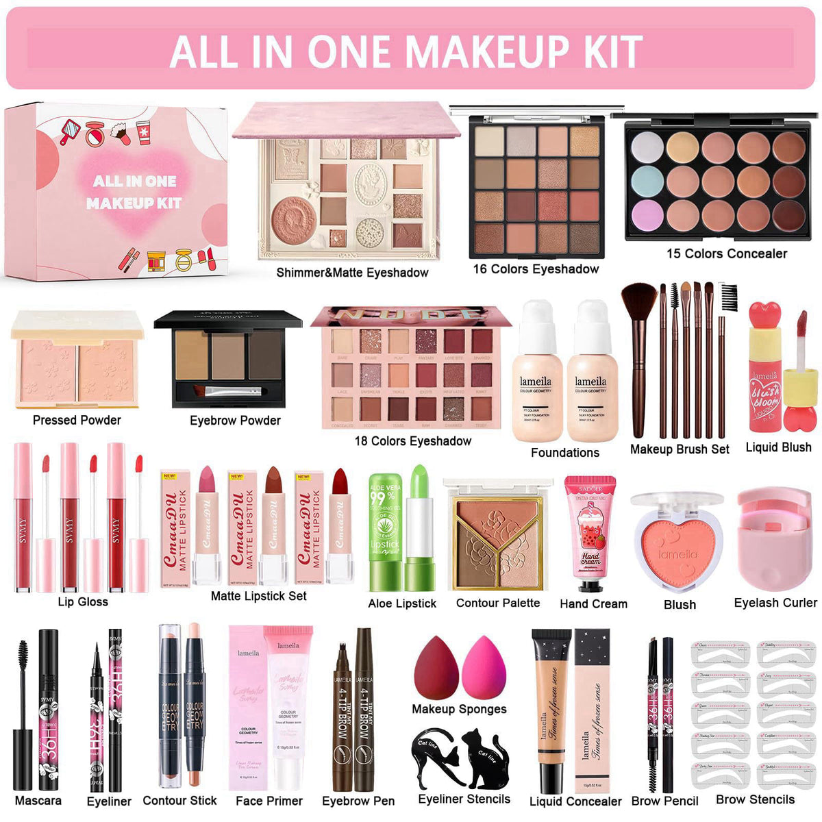Geyomi All in One Makeup Kit Makeup Set for Women Full Kit, Make Up Gift Set for Women Teens Girls, Makeup Essential Bun
