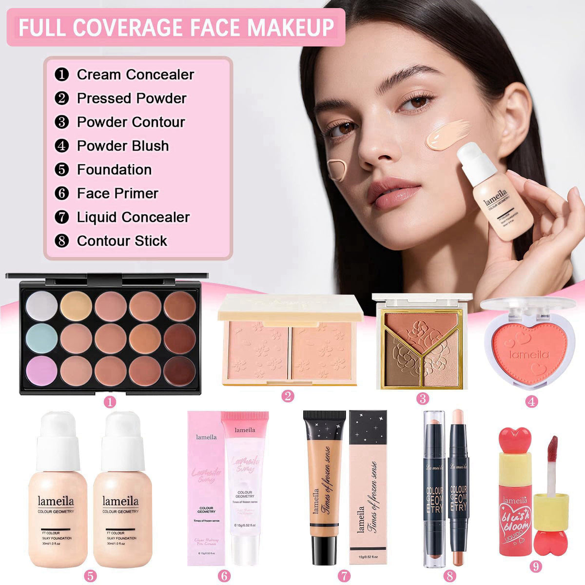 Geyomi All in One Makeup Kit Makeup Set for Women Full Kit, Make Up Gift Set for Women Teens Girls, Makeup Essential Bun