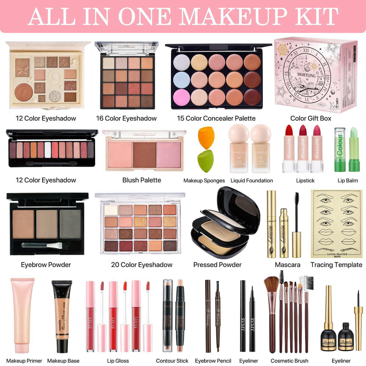 SIGHTLING Makeup Kit for Women Full Kit, All In One Makeup Gift Set for Women & Girls – close-up detail in Multicolor