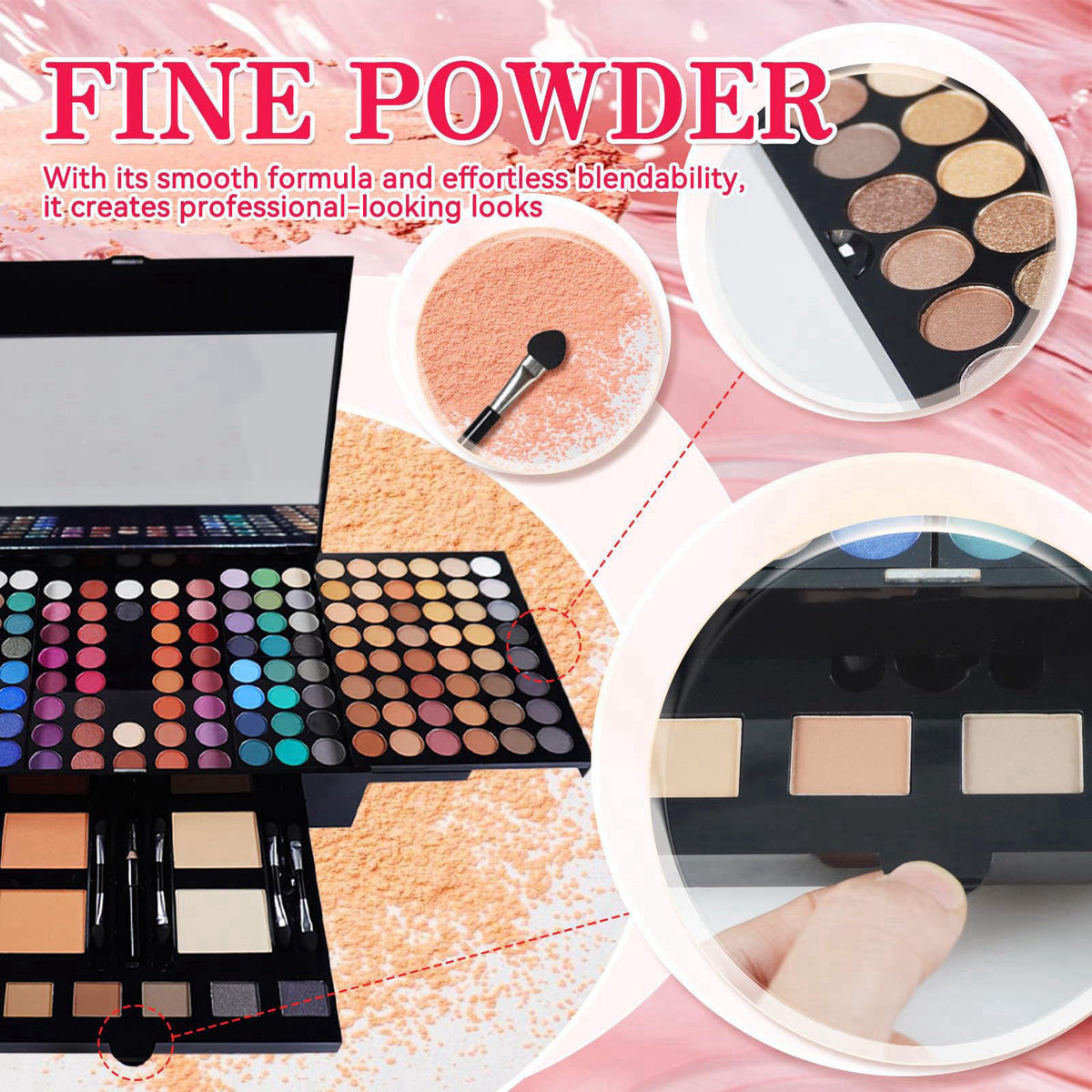 Pure Vie All-in-One Holiday Gift Makeup Set Essential Starter Bundle Include Eyeshadow Palette Lipgloss Concealer Blush 