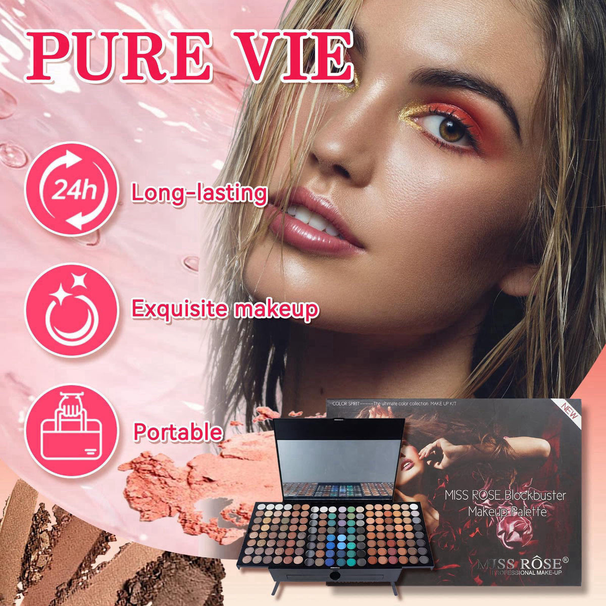 Pure Vie All-in-One Holiday Gift Makeup Set Essential Starter Bundle Include Eyeshadow Palette Lipgloss Concealer Blush 