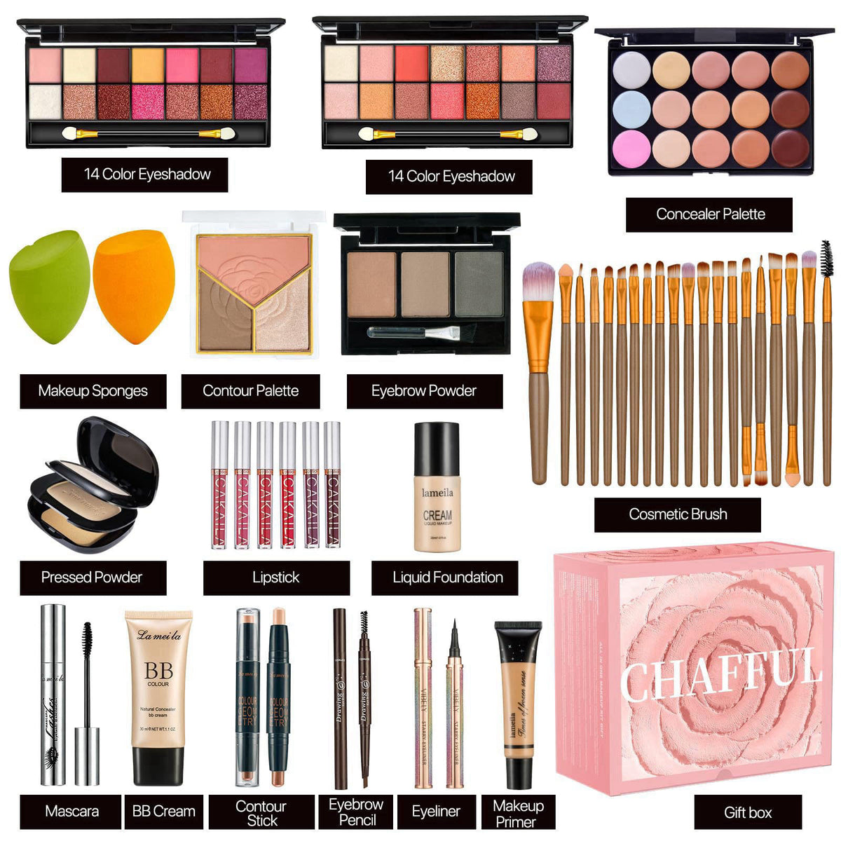 CHAFFUL All in One Makeup Set for Women Full Kit, Make Up Gift Set, Full Makeup Kit – close-up detail in Multicolor