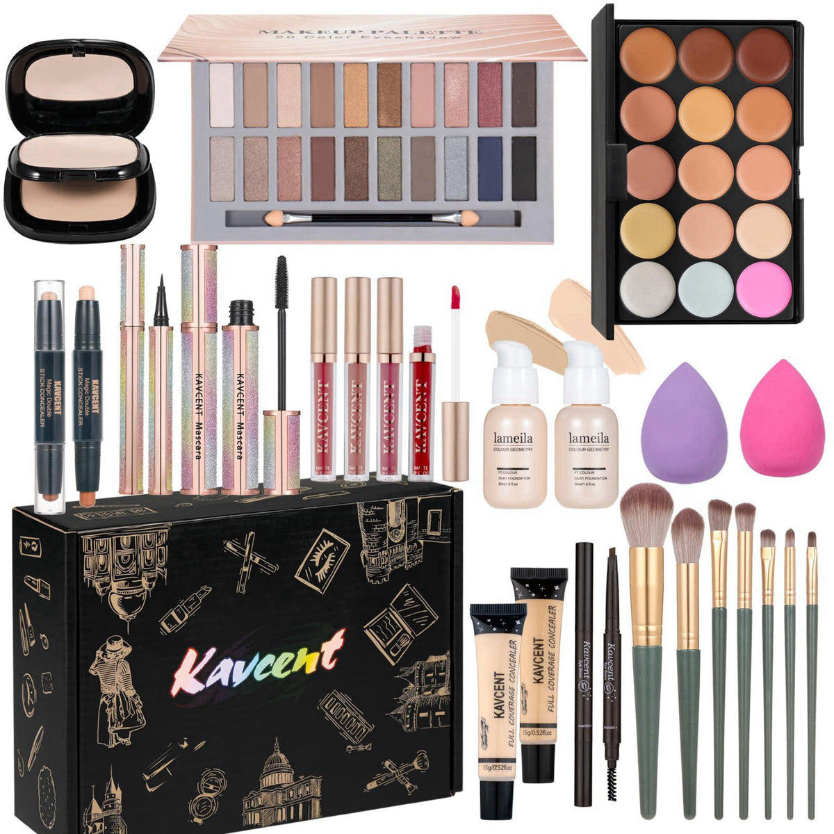 KAVCENT Makeup Set Makeup Kit for Women Full Kit Makeup Sets for Teens Women Gift Eyeshadow Palette Lipgloss Foundation 