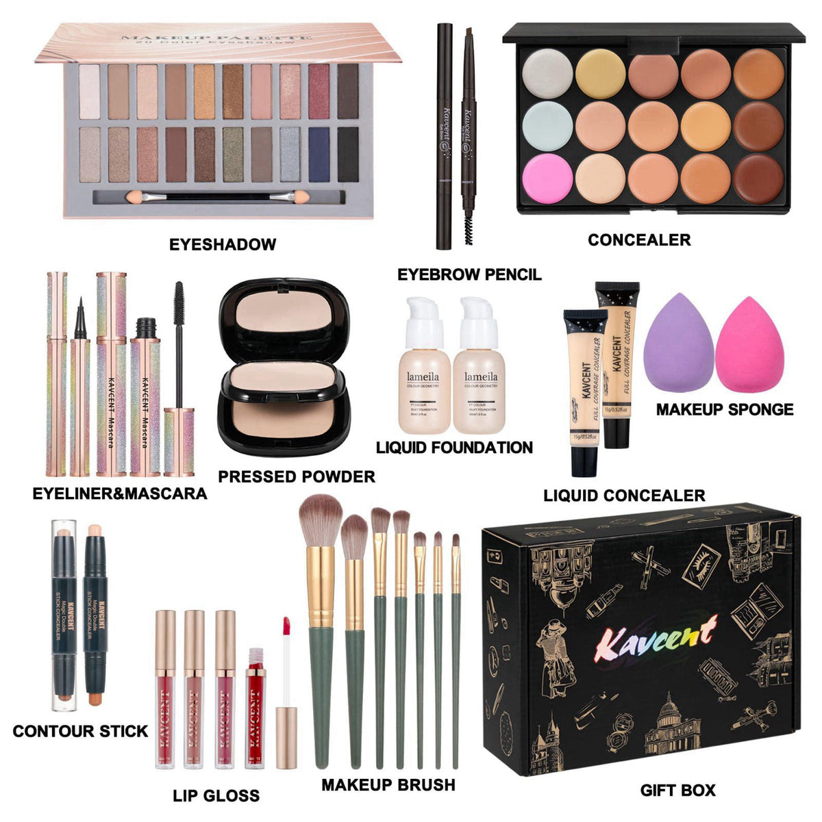 KAVCENT Makeup Set Makeup Kit for Women Full Kit Makeup Sets for Teens Women Gift Eyeshadow Palette Lipgloss Foundation 