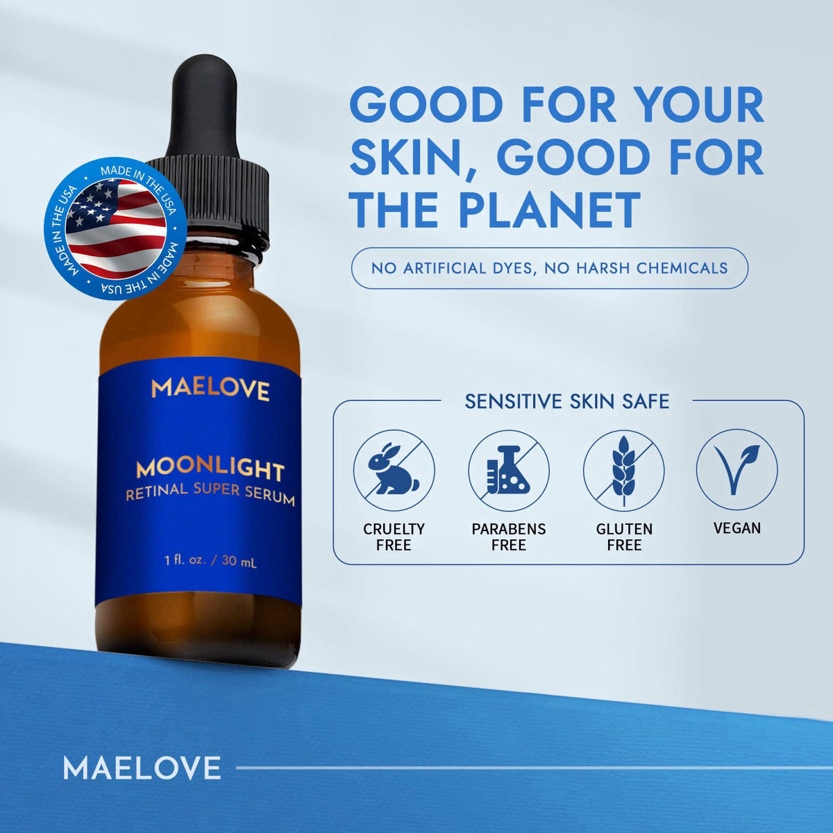 MAELOVE Moonlight Advanced Retinal Super Serum, 10x Stronger than Regular Retinol, for Softening Lines and Wrinkles, Red