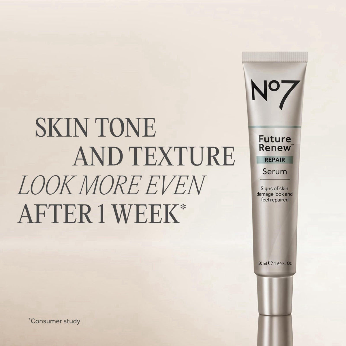 No7 Future Renew Damage Reversal Face Serum, 1.69 Fl Oz – packaging and label