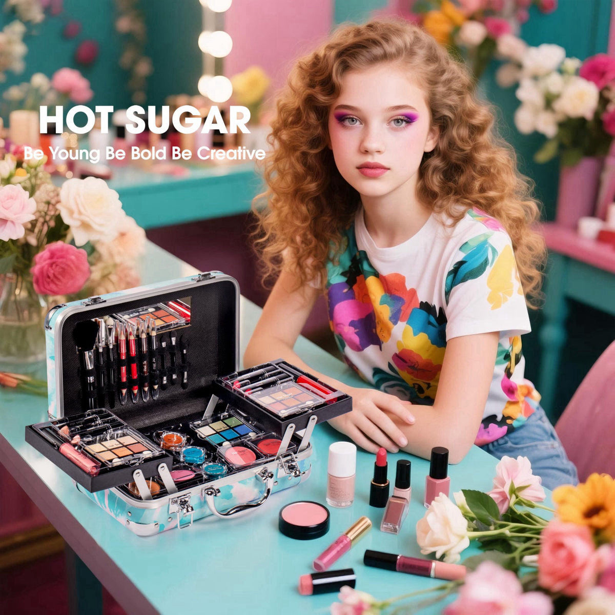 Hot Sugar All-in-One Makeup Set for Adults and Girls (Blue Tie-Dye) – full view