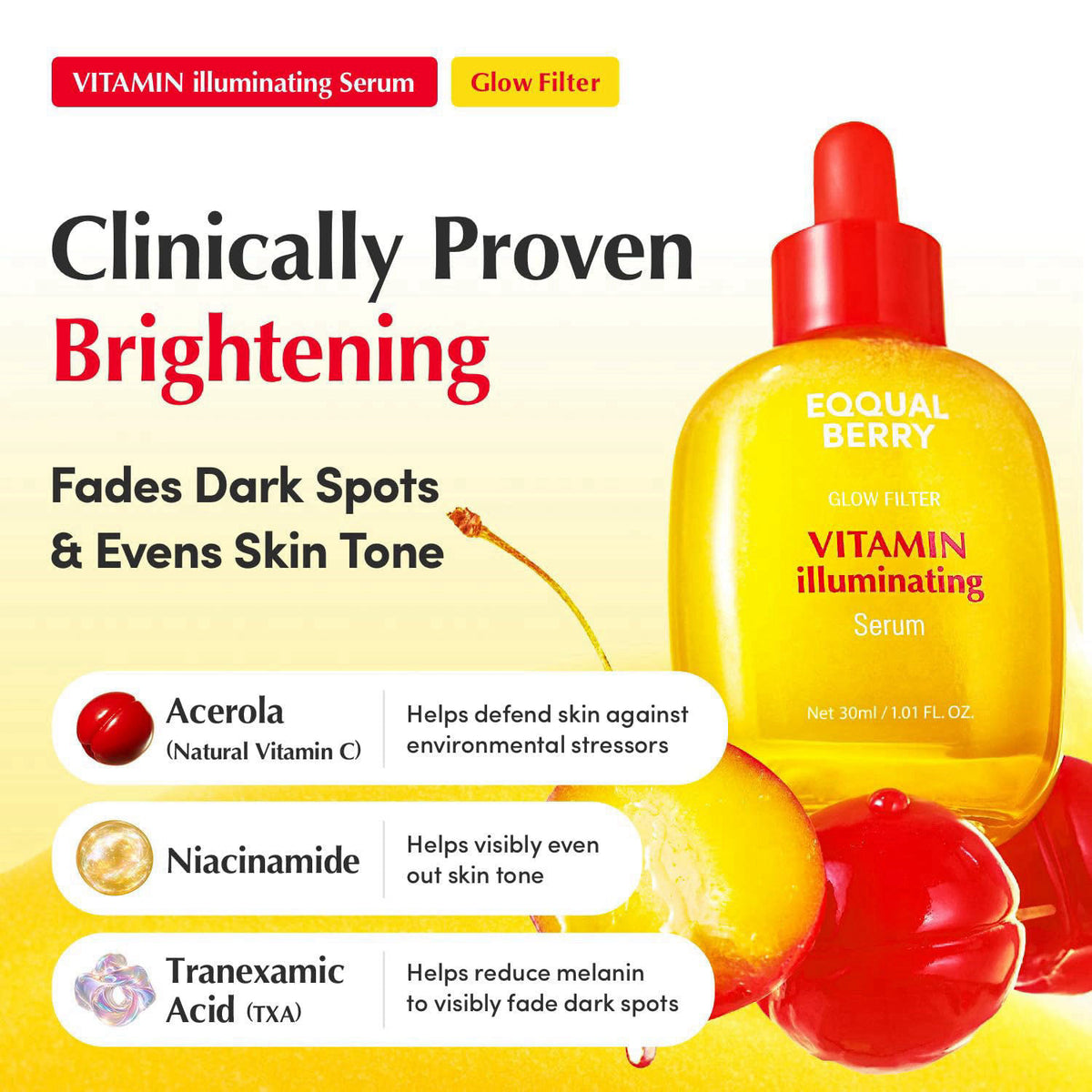 EQQUALBERRY Vitamin Illuminating Serum for Dark Spots & Brightening – packaging and label