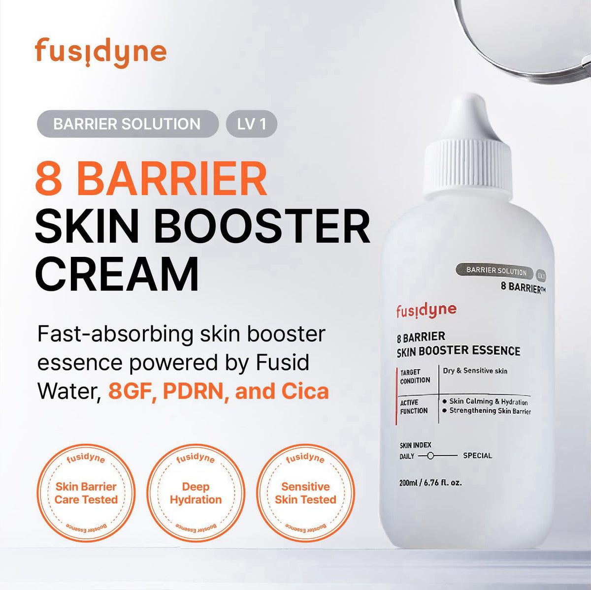 FUSIDYNE 8 Barrier Skin Booster Essence, Cica, PDRN, EGF, 200ml – close-up detail
