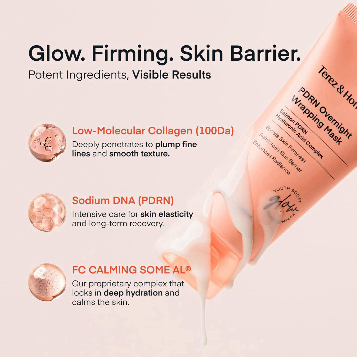 TEREZ & HONOR Collagen Night Wrapping Peel Off Mask & PDRN Duo: Korean Face Mask for Elasticity, Hydration & Glow, Derma