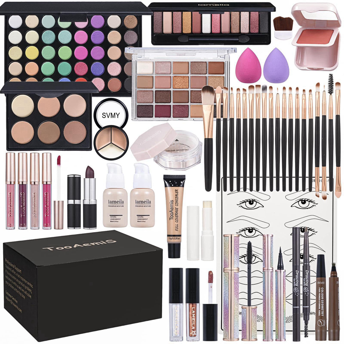 TooAemiS All in One Makeup Kit Makeup Kit for Women Full Kit Multipurpose Makeup ，eyeshadow、 liquid foundation,Loose pow