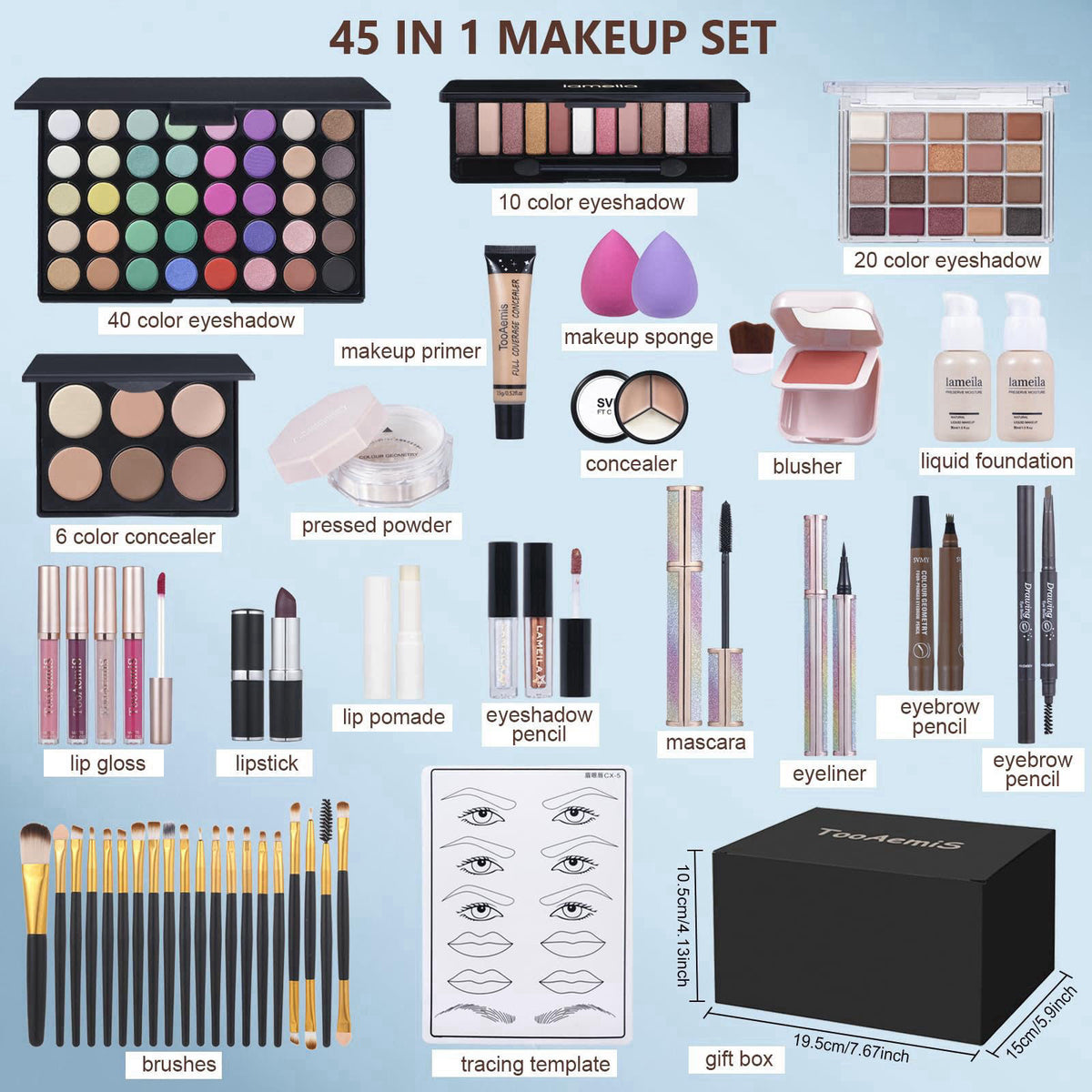TooAemiS All in One Makeup Kit Makeup Kit for Women Full Kit Multipurpose Makeup ，eyeshadow、 liquid foundation,Loose pow
