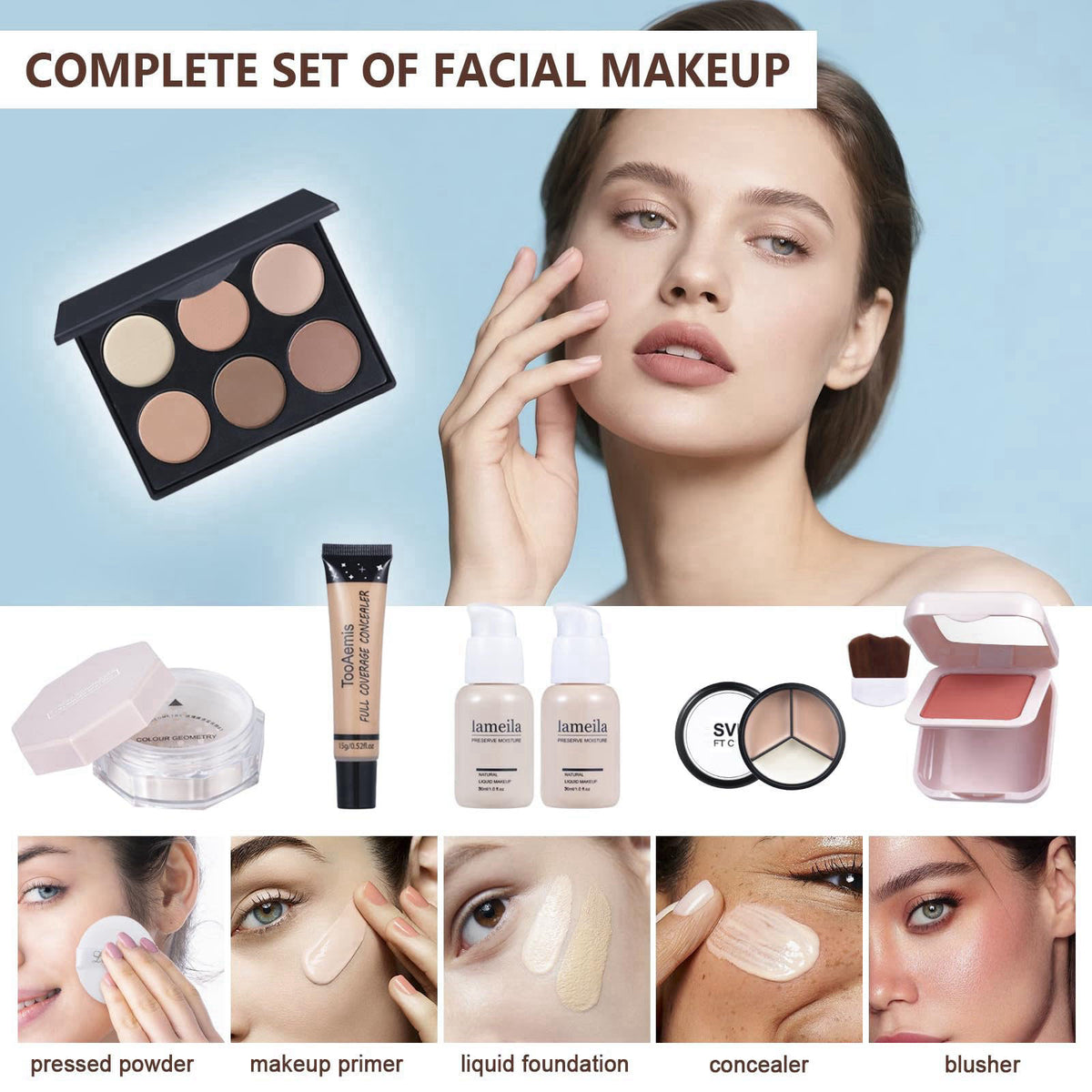 TooAemiS All in One Makeup Kit Makeup Kit for Women Full Kit Multipurpose Makeup ，eyeshadow、 liquid foundation,Loose pow