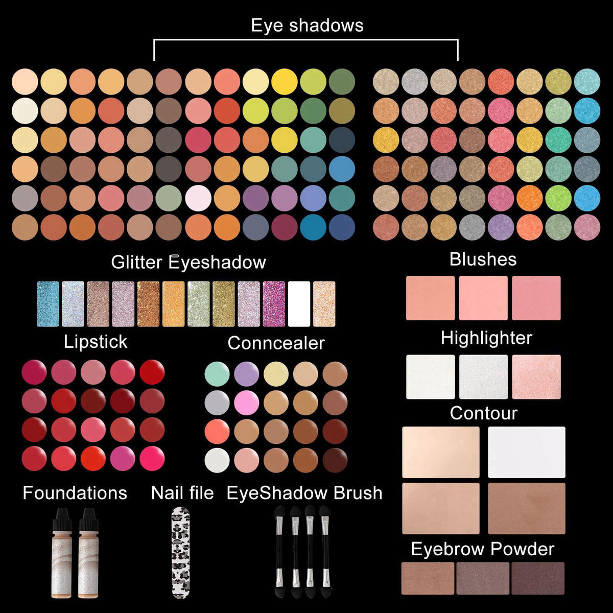 MISS ROSE M 187 Colors Professional Makeup Palette - All-in-One Kit With Eye Shadows, Lipsticks, Mascara, Foundations, B