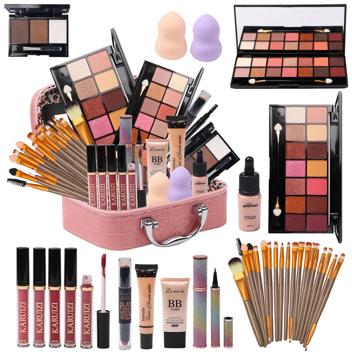 MTDXILTAI All in One Makeup Kit for Makeup storage bag 2X14 Colors Eyeshadow Palette Liquid Foundation Eyeliner Pencils 