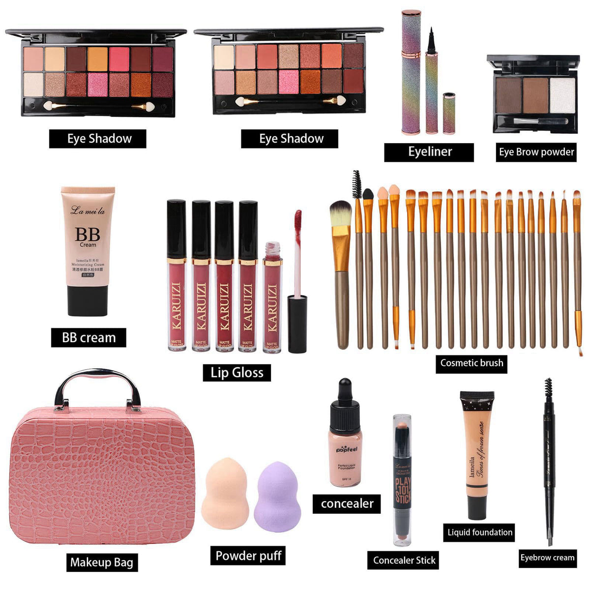 MTDXILTAI All in One Makeup Kit for Makeup storage bag 2X14 Colors Eyeshadow Palette Liquid Foundation Eyeliner Pencils 