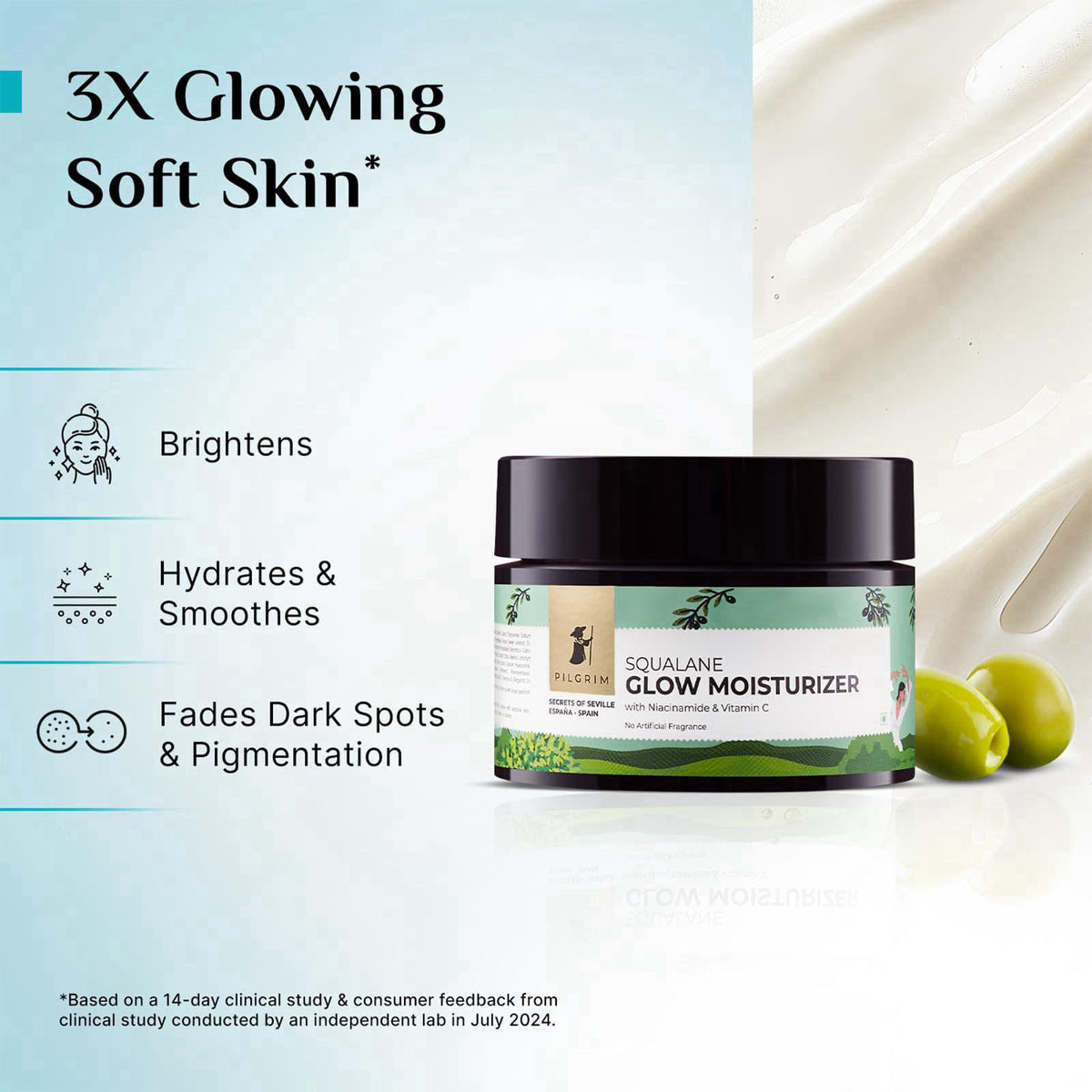 Pilgrim Spanish Squalane Glow Combo| Glow Moisturizer (25g) & Squalane Body Lotion (200ml) | Hydrates, Brightens & Softe