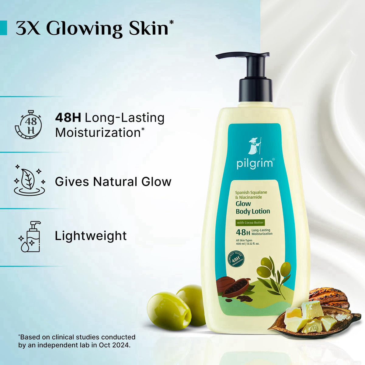 Pilgrim Spanish Squalane Glow Combo| Glow Moisturizer (25g) & Squalane Body Lotion (200ml) | Hydrates, Brightens & Softe