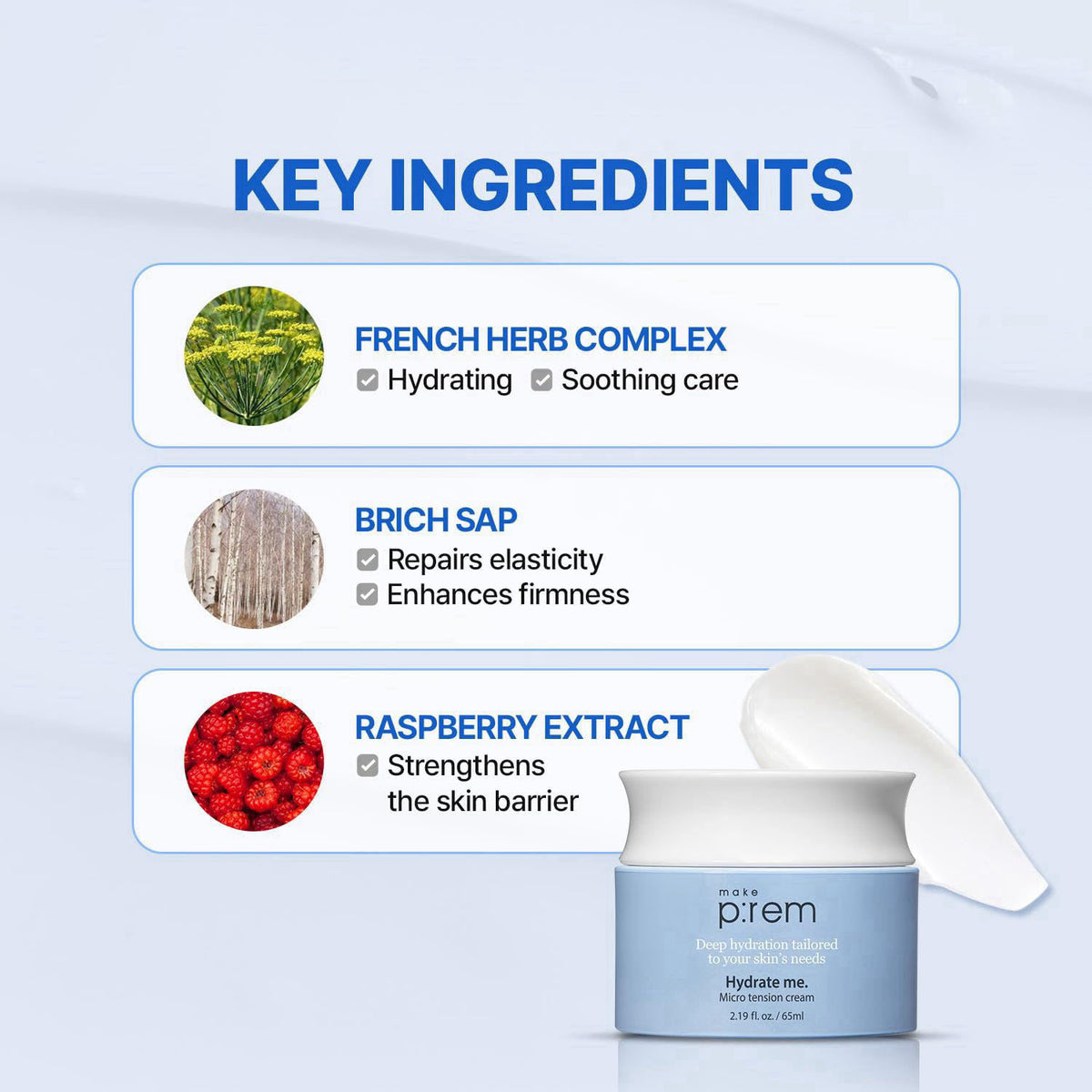 MAKEP:REM MAKE P:REM Hydrate Me. Micro Tension Cream, 2.19 fl.oz. (65mL) – back view and specifications